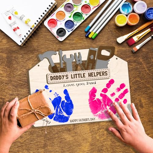 DIY Daddy's Little Helpers Tool Box Craft Plaque Baby Handprint Gifts for Mechanic Dad