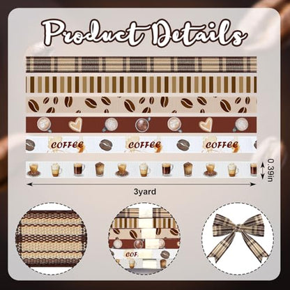 6 Rolls 18 Yards Fall Coffee Ribbons for Gift Wrapping DIY Crafts 3