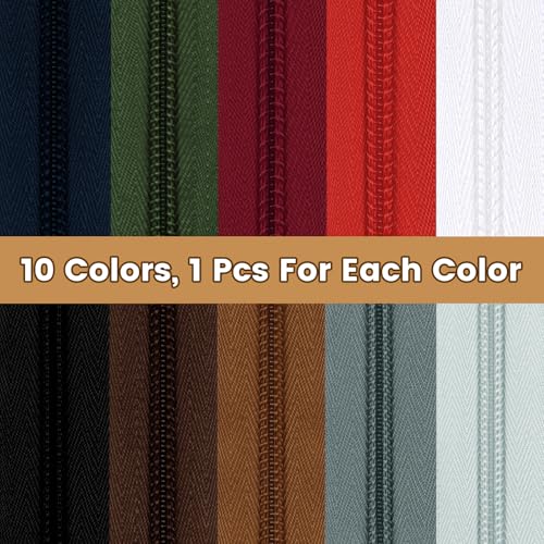 22.2 Yards 20 m 10 Pieces Assorted Colors #5 Nylon Coil Zippers