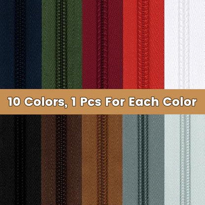 22.2 Yards 20 m 10 Pieces Assorted Colors #5 Nylon Coil Zippers