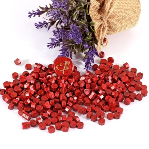 360 Pcs Antique Wine Red Sealing Wax Beads Set for Wax Seal Stamp with Candles and Melting Spoon (360 Count)