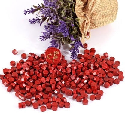 360 Pcs Antique Wine Red Sealing Wax Beads Set for Wax Seal Stamp with Candles and Melting Spoon (360 Count)