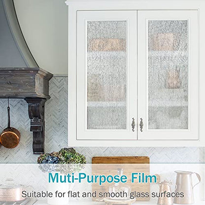 Rain Glass Window Film Privacy Static Window Clings Decorative Glass Sticker for Home Office Removable UV Protection Heat Control 17.7 x 157.48 inches