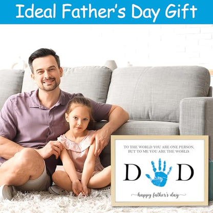 Father's Day Handprint Art Gifts DIY Kit Happy Father's Day Craft from Daughter or Son Handprint Keepsake with Wood Frame for Dad Grandpa Family Birthday Holiday Activities 12x16inch