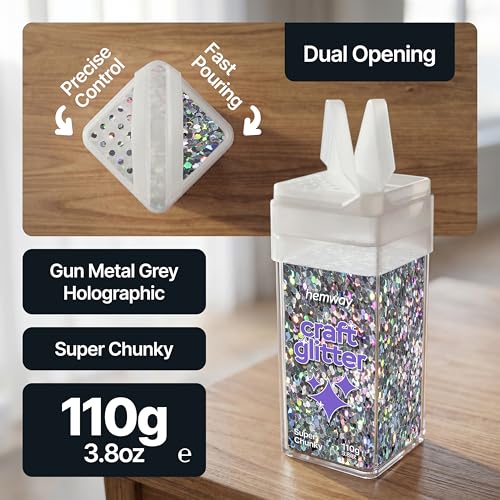 Craft Glitter Shaker Gun Metal Grey Holographic 110g Super Chunky (3.9 Ounce)