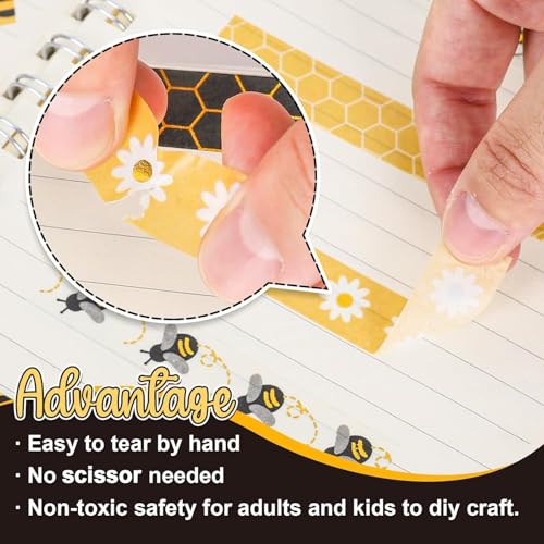 12 Rolls Bee Washi Tape Summer Honey Bee Honeycomb Foil Gold Black Washi Masking Tape Bumblebee Daisy Dots Adhesive Masking Tapes for Scrapbook Gift Wrapping DIY Art Crafts (118.1 Foot)