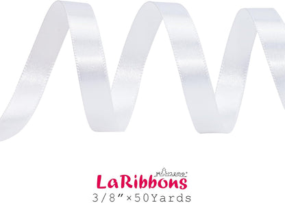 LaRibbons White Satin Ribbon 3/8 Inch 50 Yards Thin Luxury Double Faced Silk Ribbon for Flower Bouquet Crafts Gift Wrapping Wedding Christmas Decoration - Crafty Corner