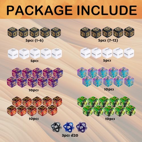 63 Pieces MTG Dice Counters Bulk Ability Keywords MTG Tokens Shield Life Counter 6 Sided Dice Set for Magic The Gathering (63 Count)