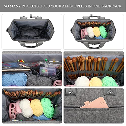 Knitting Bag Backpack Yarn Storage Organizer Travel Bag with USB Charging Port