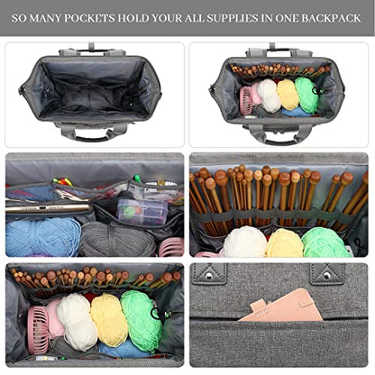 Knitting Bag Backpack Yarn Storage Organizer Travel Bag with USB Charging Port