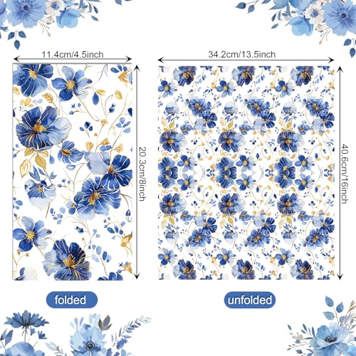 60 Pack 3 Styles Blue Floral Napkins for Decoupage Toile Napkins Flower Cocktail Decorative Paper for Birthday Party Beautiful Gorgeous