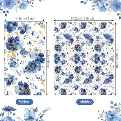 60 Pack 3 Styles Blue Floral Napkins for Decoupage Toile Napkins Flower Cocktail Decorative Paper for Birthday Party Beautiful Gorgeous