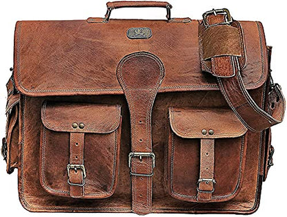 DHK 16 Inch Vintage Handmade Leather Messenger Bag Laptop Briefcase Computer Satchel Bag for Men & Women