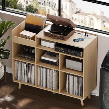 Large Record Player Stand with Vinyl Storage Cabinet