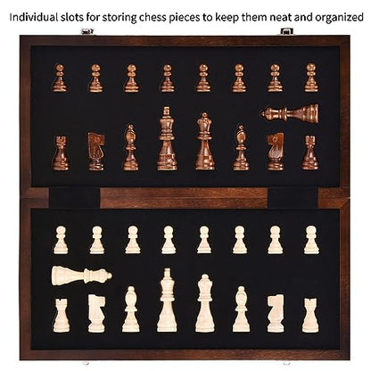 15 Inches Magnetic Wooden Chess Set with 2 Extra Queens
