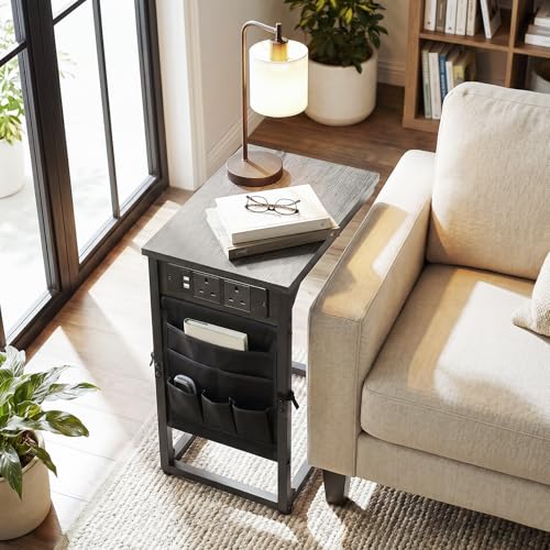 C Shaped End Table with Charging Station