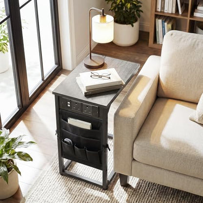 C Shaped End Table with Charging Station