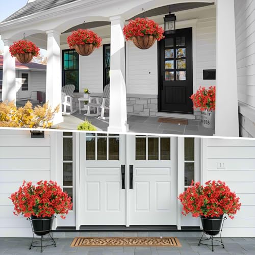 24 Pcs Artficial Outdoor Flowers with Hanging Baskets (2 Count)