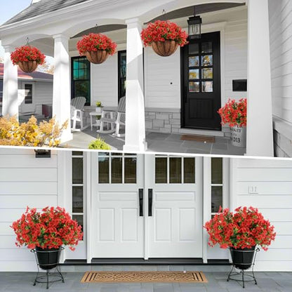 24 Pcs Artficial Outdoor Flowers with Hanging Baskets (2 Count)
