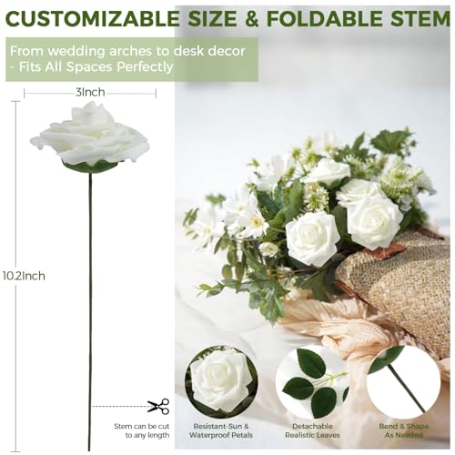 Artificial Flowers Foam Fake Roses 25pcs Series Purple Colors Roses with Stems for Home Decor DIY Wedding Bouquets Party Bridal Shower Centerpieces Faux Flower Arrangements Tables Decorations (25 Count)