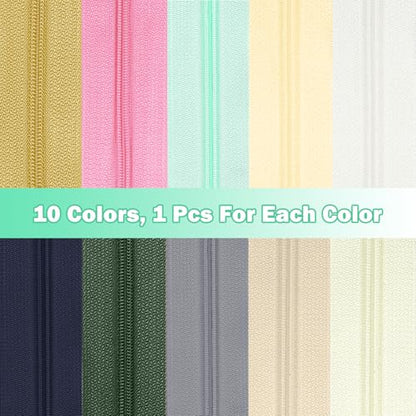 31 Yards 10 Pcs Sewing Zippers #3 Nylon Coil Zippers Assorted Zipper for Sewing with 40 Zipper Sliders for DIY Tailor Sewing Crafts Supplies