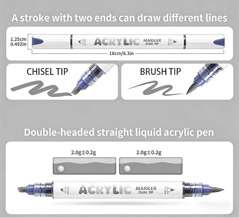 12 Colors Dual Tip Acrylic Paint Markers (12 Count)