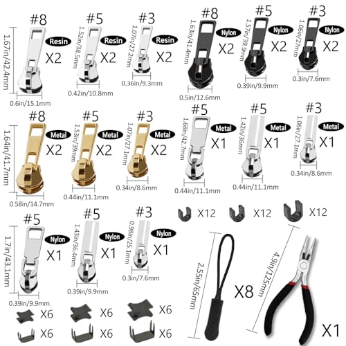 105 Pieces Zipper Repair Kit #3#5#8 with Install Plier for Repairing Coat (105 Count)