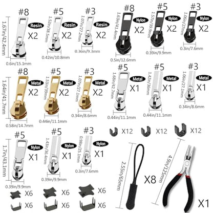 105 Pieces Zipper Repair Kit #3#5#8 with Install Plier for Repairing Coat (105 Count)