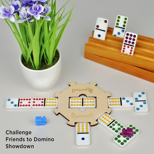 Mexican Train Dominoes Set with Wooden Hub