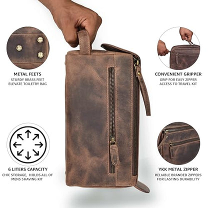 Full Grain Leather Toiletry Bag for Men & Women