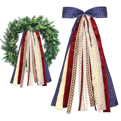 Large Blue Buffalo Plaid Ribbons Bow for Wreath