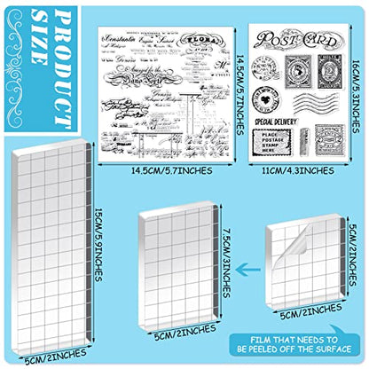 7 Pcs Vintage Rubber Clear Stamps Set 4 Sheet Transparent Postage Silicone Stamps 3 Pcs Acrylic Stamp Block Tools with Grid Lines Rubber Craft Supplies for DIY Scrapbooking Journaling