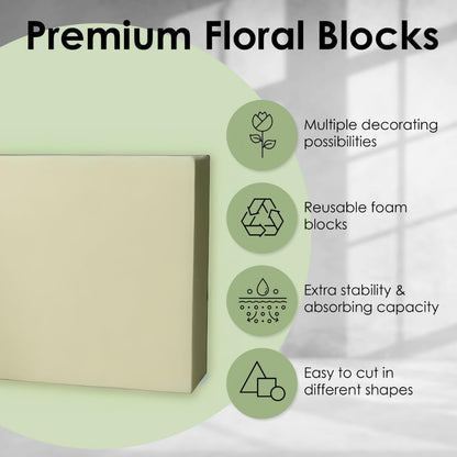 XCEL Floral Foam Block Unlike Any Other - Reusable Floral Blocks Flower Foam for Artificial Flower Arrangements (Cream - 7" x 7" x 3" (4 Pack))