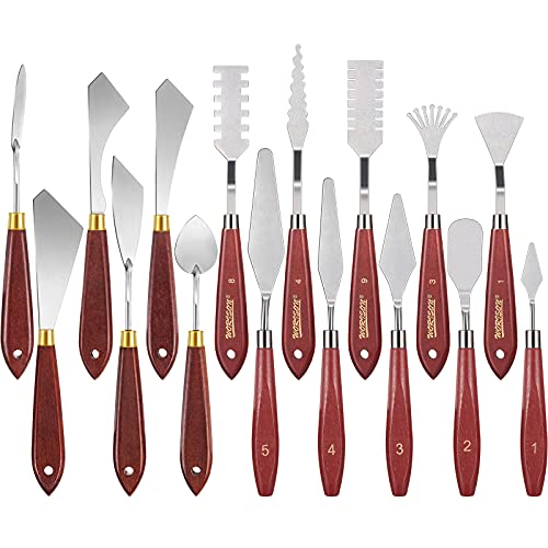 16 Pieces Palette Knife Set Stainless Steel Painting Knives with Wood Handles for Acrylic Oil Painting Canvas Texturing Impasto Color Mixing & Blending Art Supplies for Artists and Beginners