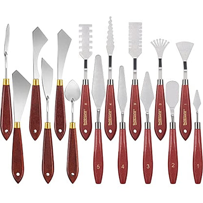 16 Pieces Palette Knife Set Stainless Steel Painting Knives with Wood Handles for Acrylic Oil Painting Canvas Texturing Impasto Color Mixing & Blending Art Supplies for Artists and Beginners