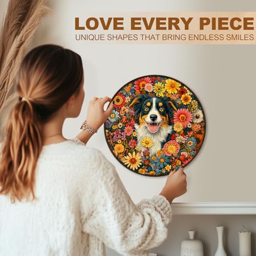 Dog Puzzles Mandala Vibrant Floral Unique Puzzle Adults Gifts for Women Men Wooden 200 Pieces 11.4 * 11.4in Wall Decor