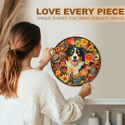 Dog Puzzles Mandala Vibrant Floral Unique Puzzle Adults Gifts for Women Men Wooden 200 Pieces 11.4 * 11.4in Wall Decor