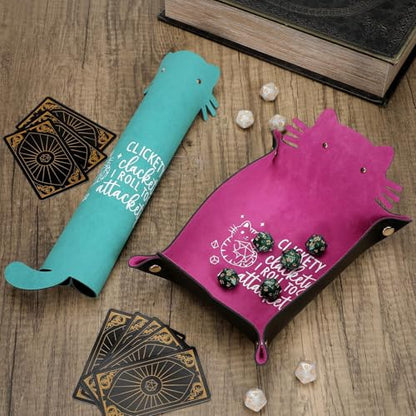 2Pcs Cat Dice Rolling Tray Novelty Folding Leather Dice Holder Portable Storage Accessories Decorative Desk Organizer Funny Gift for DND Game Players (2 Count)