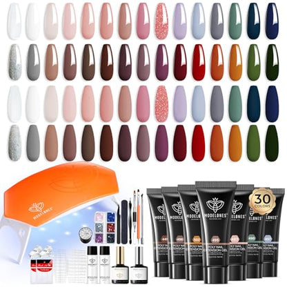Poly Nail Gel Kit 30 Colors with 8 W Nail Lamp Poly Extension Gel