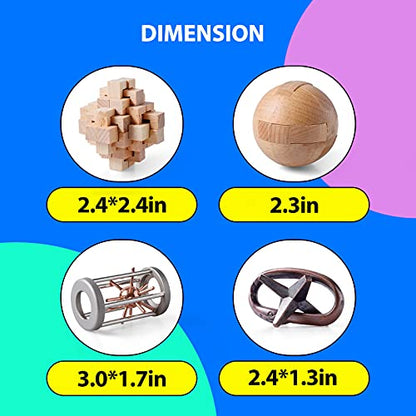 Wooden and Metal Puzzles Gift for Kids (4 Count)