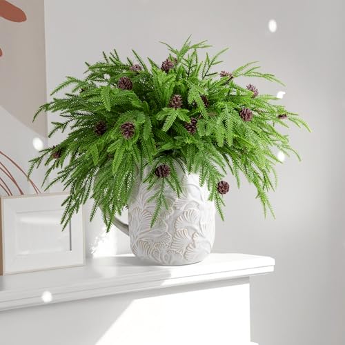 15 Pcs Christmas Norfolk Pine Branches Pine Cones (15 Count)
