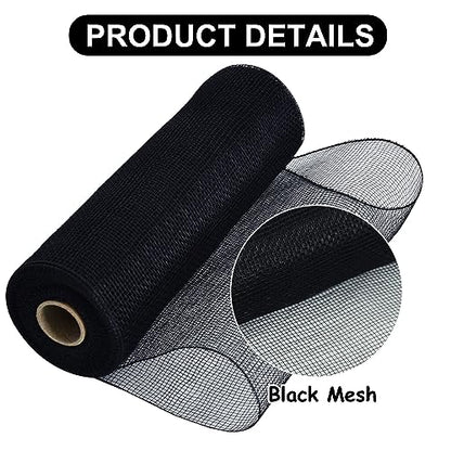 2 Rolls 10 Inch Black Decorative Mesh Ribbbon Rolls (60 Foot)