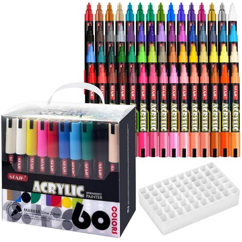 Acrylic Creative Markers Set of 60 With 14 Metallics (60 Count)
