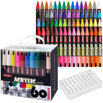 Acrylic Creative Markers Set of 60 With 14 Metallics (60 Count)
