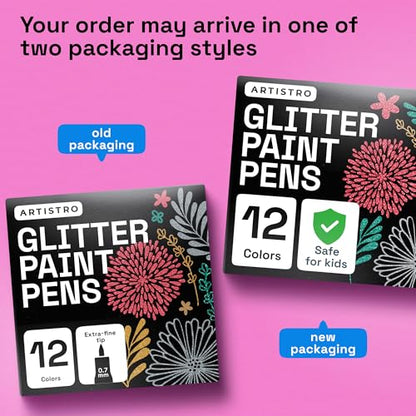12 Glitter Paint Pens for Glass Marking (12 Count)