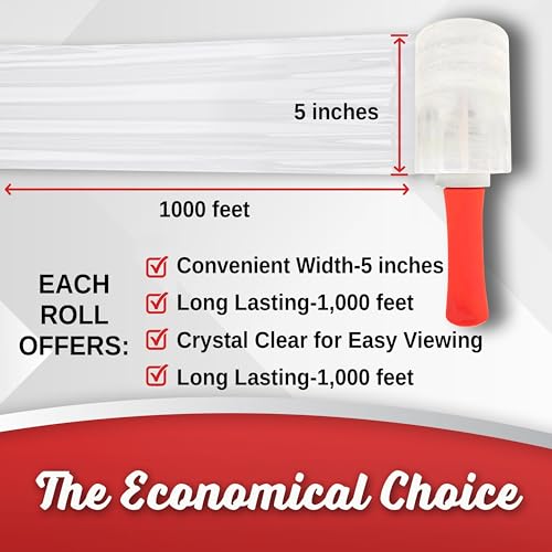12 Pack Mini Hand Stretch Wrap 5 Inch 1000Ft 60 Gauge 2 Handles