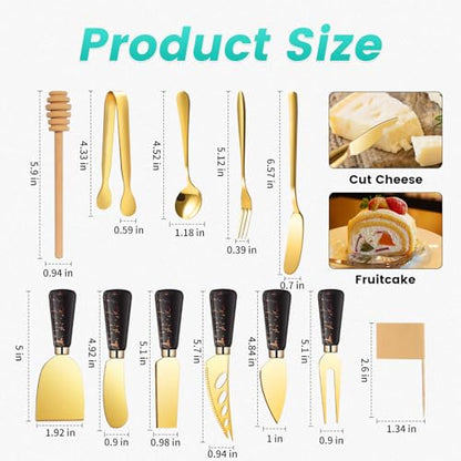 Marble Gold and Black Cheese Knife Set (36 Count)