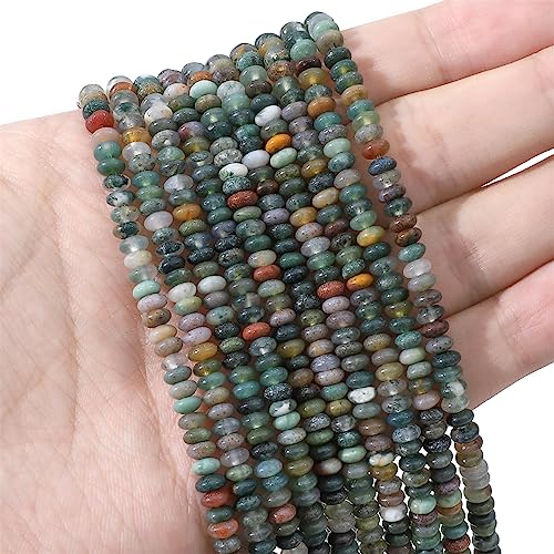Natural Indian Agate Disk Stone Beads 4x2mm 160pcs Rondelle Loose Semi Gemstone Beads for Jewelry Making Design (160 Count)