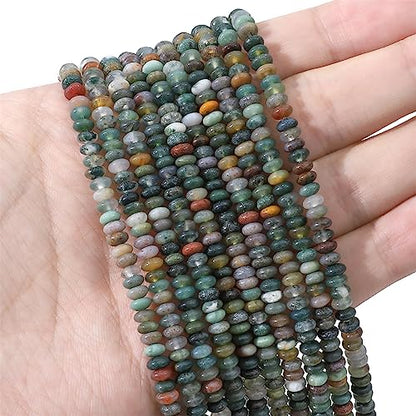 Natural Indian Agate Disk Stone Beads 4x2mm 160pcs Rondelle Loose Semi Gemstone Beads for Jewelry Making Design (160 Count)