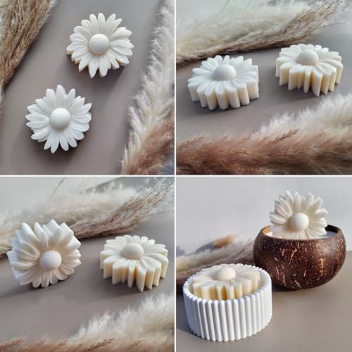 2PCS Thick Daisy Flower Candle Molds for Candle Making Daisy Flower Silicone Fondant Chocolate Cake Decor Molds 3D Floral Resin Candle Soap Polymer Clay Mold DIY Art Craft Table Home Decor (2 Count)